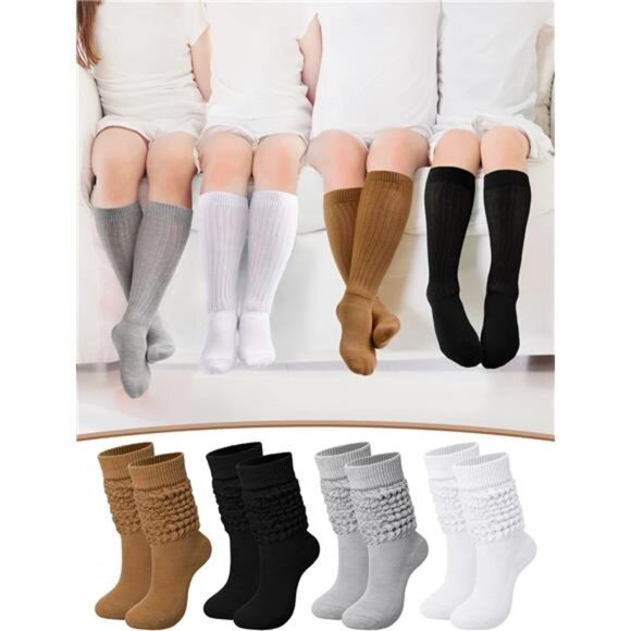 4 Pairs Slouch Socks for Women Bulk Stacked Boot 80s 90s Neon Slouch - Picture 6 of 7